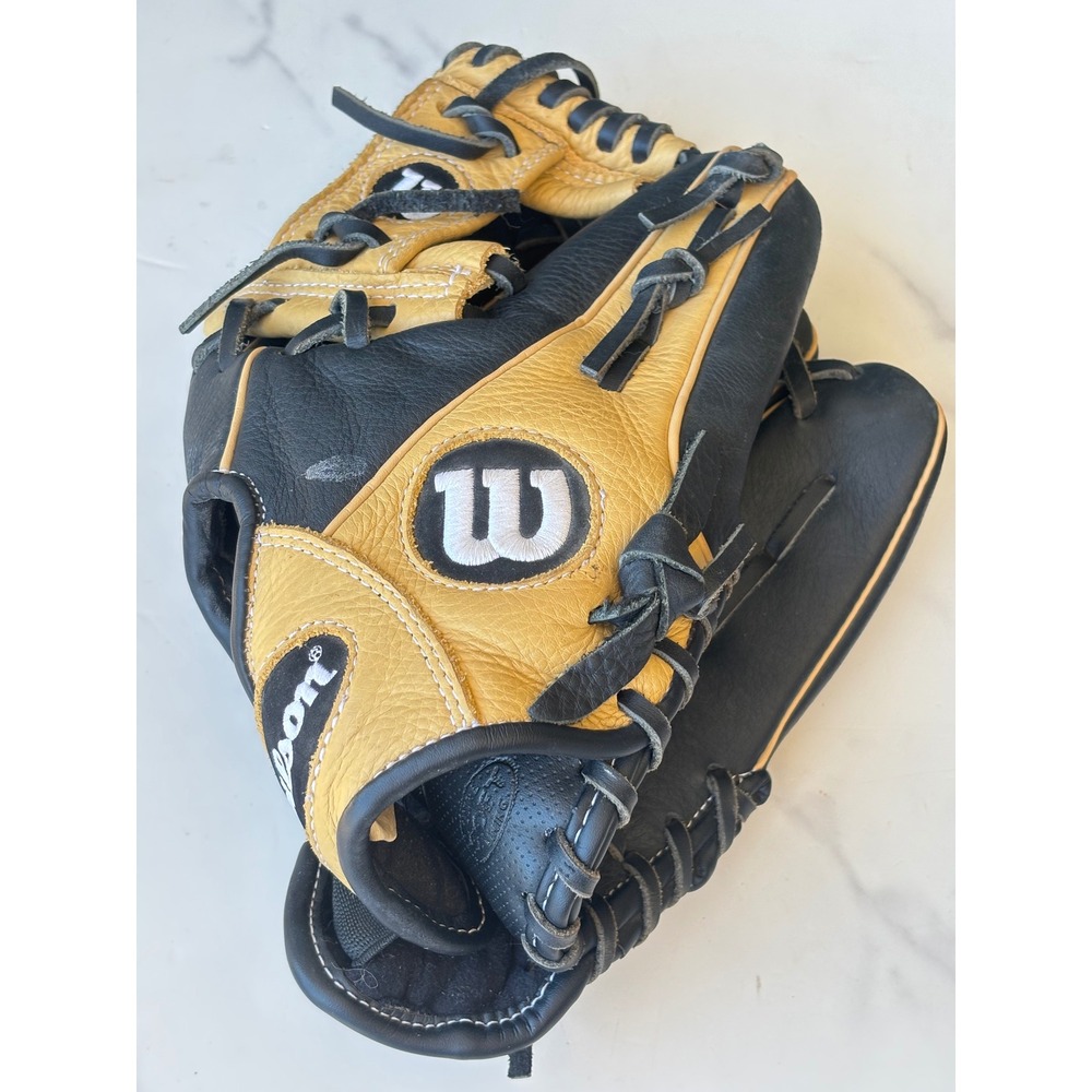 Wilson A500 11.5 Inch Youth Baseball Glove Black Blonde Leather A05RF22115 H-Web